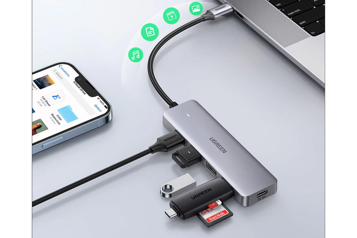 UGREEN USB Hub, USB C til 4xUSB A + 1xUSB C