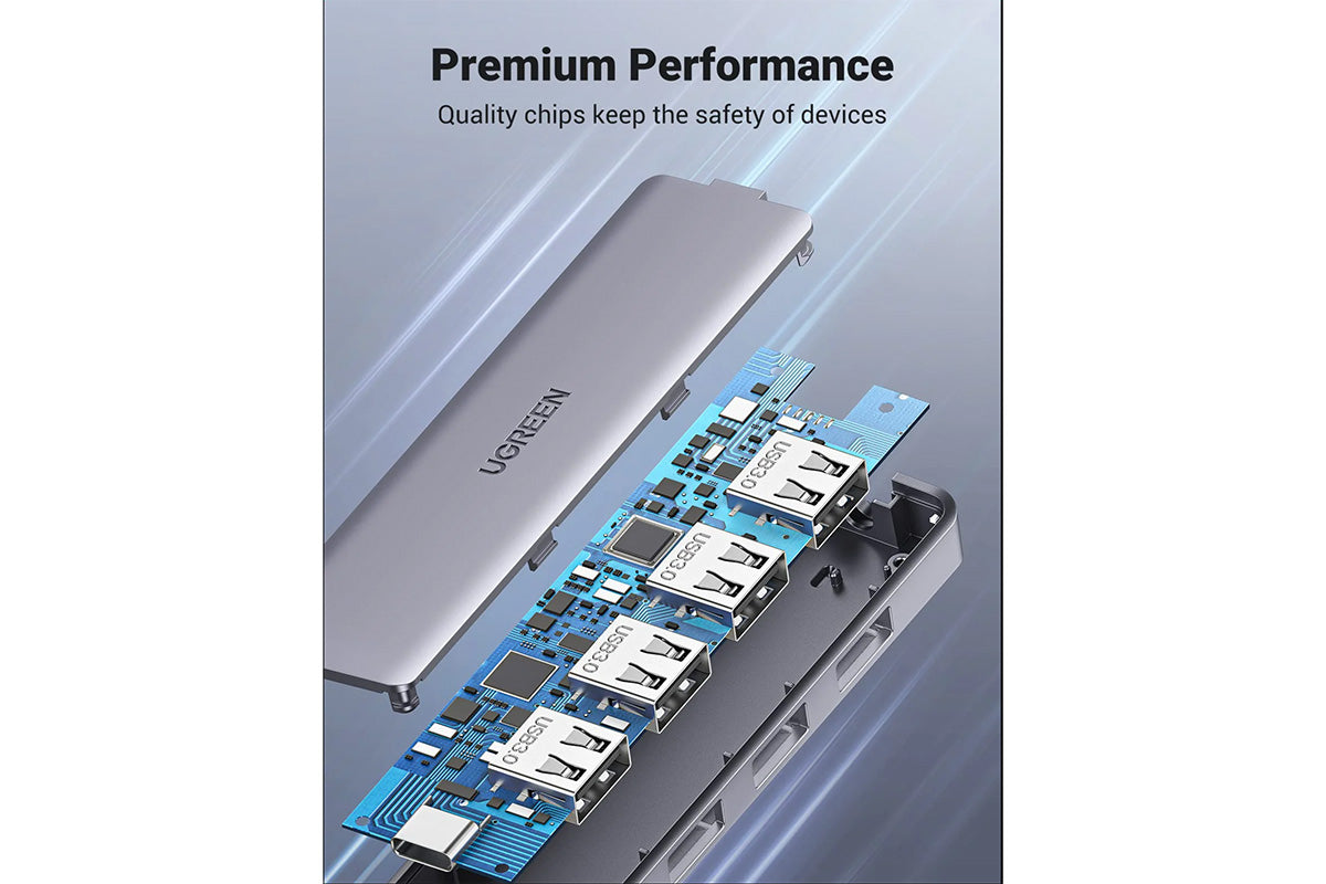 UGREEN USB Hub, USB C til 4xUSB A + 1xUSB C