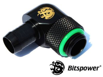 Bitspower svivelnippel, 90°, 1/4"BSPx3/8"ID, Matt Black
