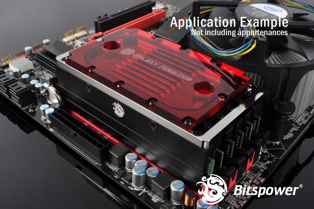 Bitspower vannblokk, RAM, 6 DIMM, kobber/nikkel, klar rød akryl