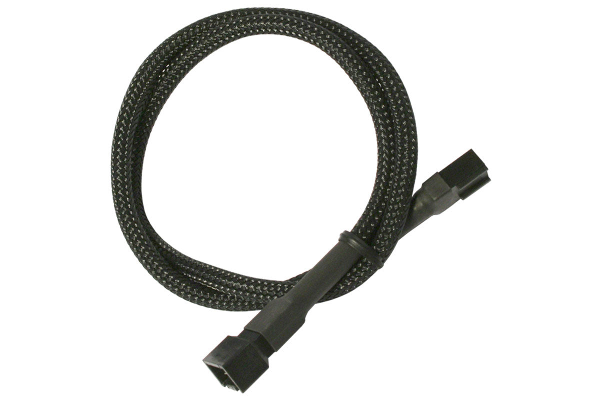 Forlenger, 3 pins vifte, kabelstrømpe, 30 cm, sort