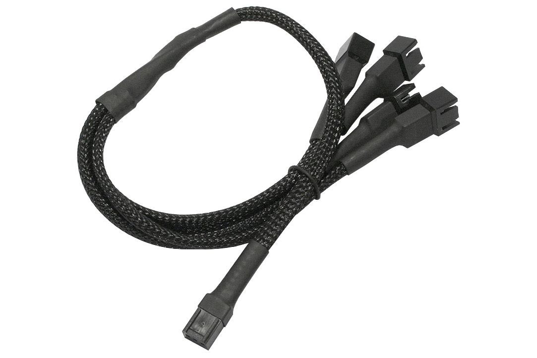 Forgrener, 3 pins vifte til 4x3 pins vifte, kabelstrømpe, 60 cm, sort