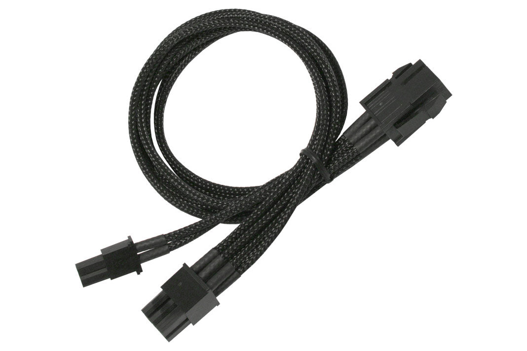 Adapter, 6 pins PCIe til 6+2 pins PCIe, lederstrømper, 30 cm, sort