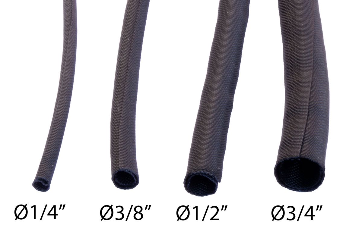 Kabelstrømpe, wrap-around, tettflettet, Ø1/2", sort