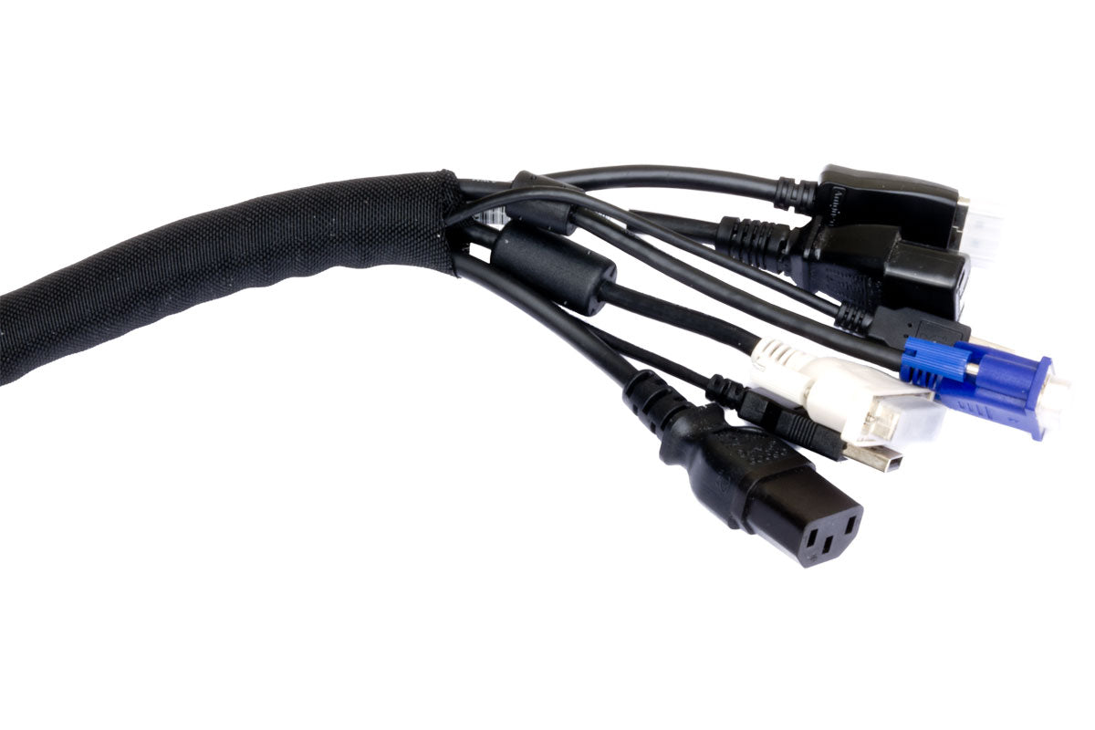 Kabelstrømpe, wrap-around, tettflettet, Ø3/4", sort