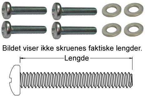 Skrue m/underlagsskive, rustfritt stål, UNC 6-32x4.8mm, 4 stk.