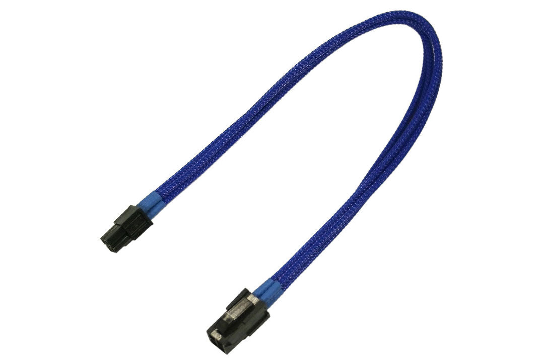 Forlenger, 4 pins ATX12V(P4), lederstrømper, 30 cm, blå