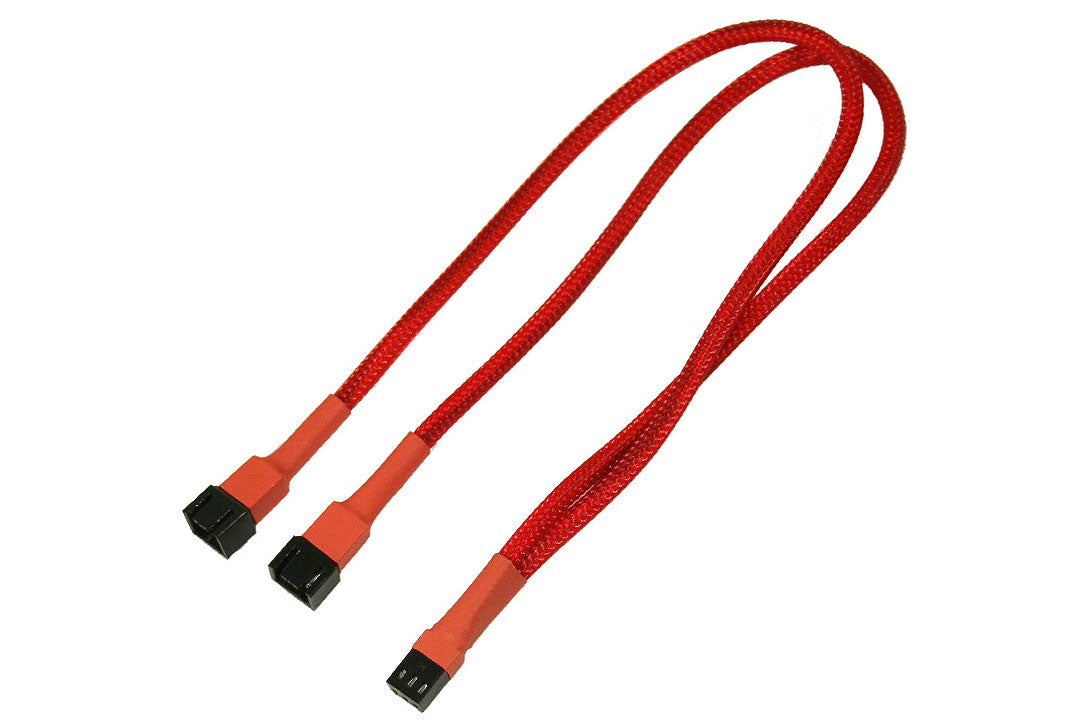 Forgrener, 3 pins vifte til 2x3 pins vifte, kabelstrømpe, 30 cm, rød
