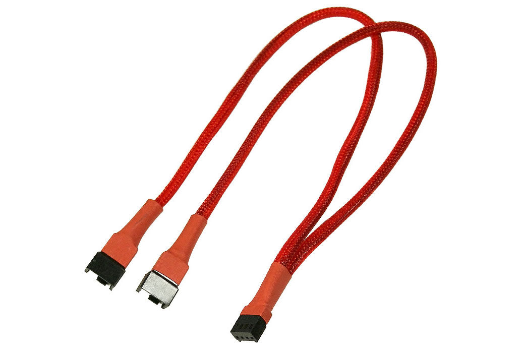Forgrener, 4 pins PWM til 2x4 pins PWM, kabelstrømpe, 30 cm, rød