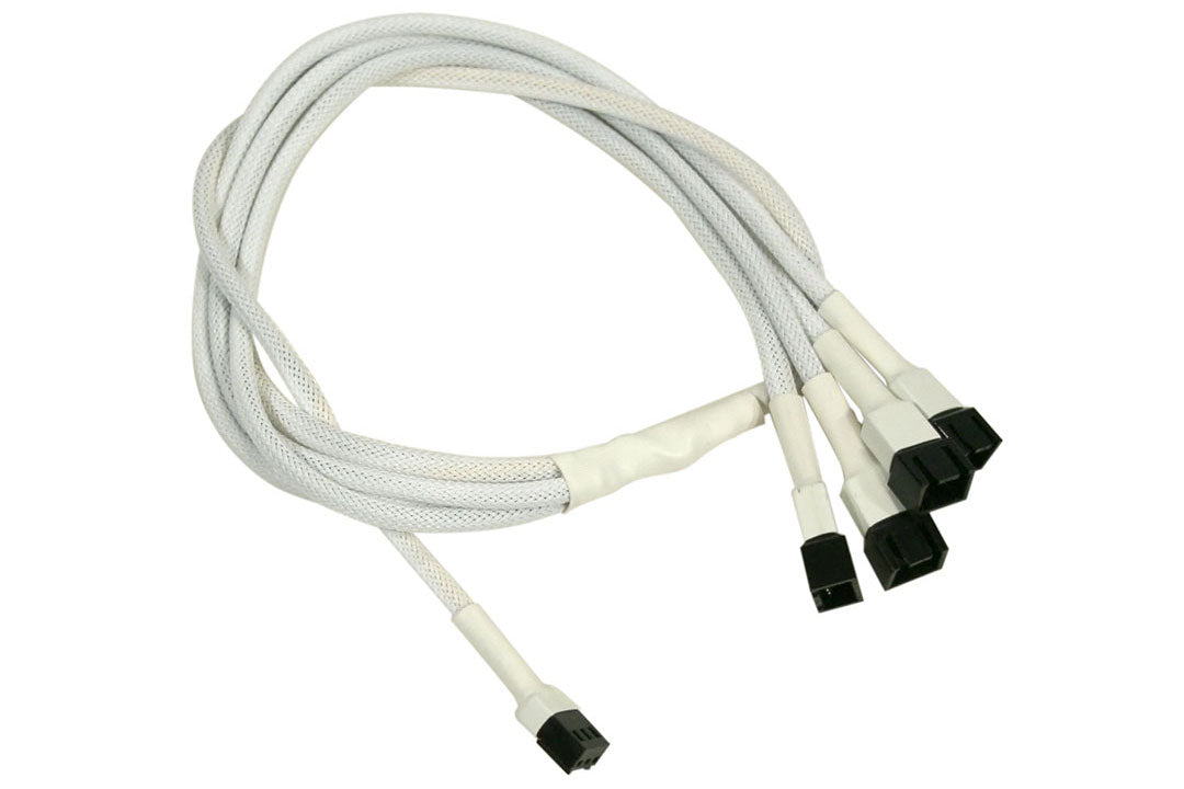 Forgrener, 3 pins vifte til 4x3 pins vifte, kabelstrømpe, 60 cm, hvit