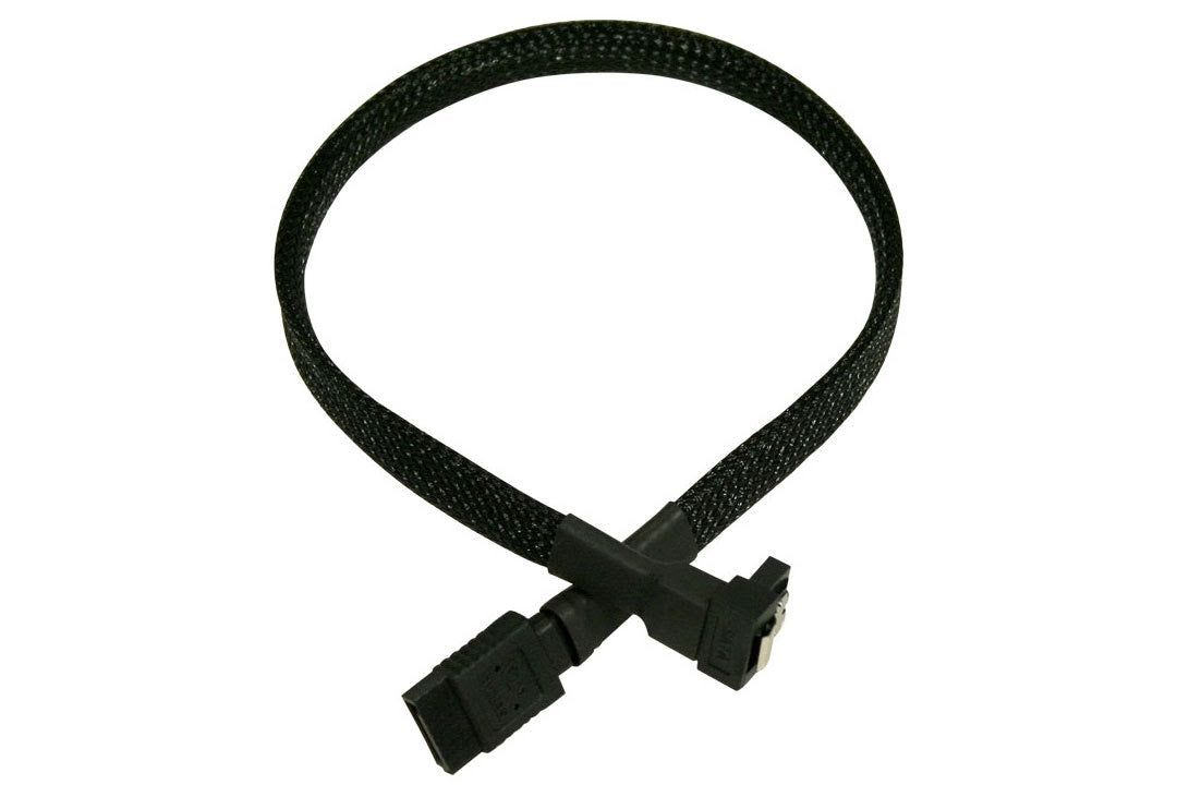 SATA III, 1 rett og 1 vinklet kontakt, kabelstrømpe, 30 cm, sort