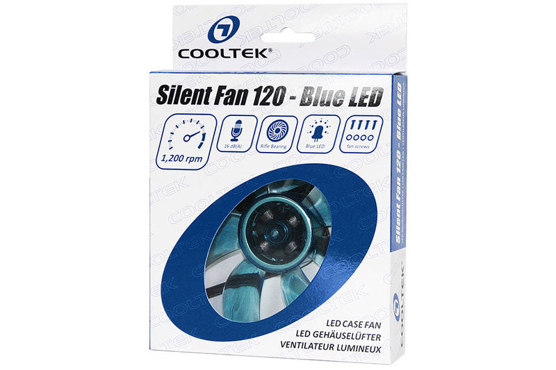 Cooltek vifte m/blå LED, Silent Fan 120, 120x25