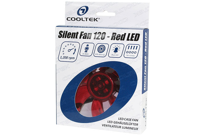Cooltek vifte m/rød LED, Silent Fan 120, 120x25