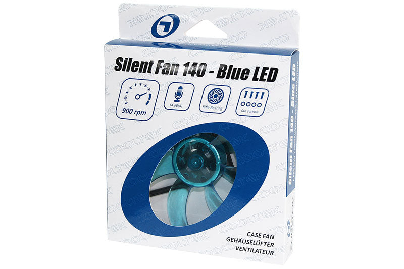 Cooltek vifte m/blå LED, Silent Fan 140, 140x25