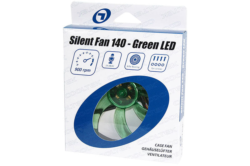 Cooltek vifte m/grønn LED, Silent Fan 140, 140x25