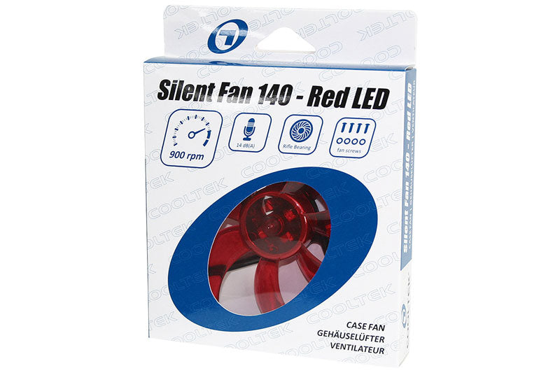Cooltek vifte m/rød LED, Silent Fan 140, 140x25