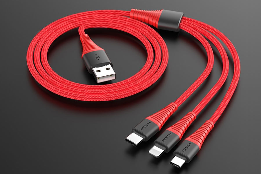 ROCK USB kabel, USB A til microUSB/USB-C/Lightning, 1.2 meter Default Title