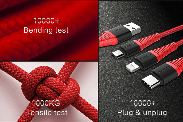 ROCK USB kabel, USB A til microUSB/USB-C/Lightning, 1.2 meter Default Title