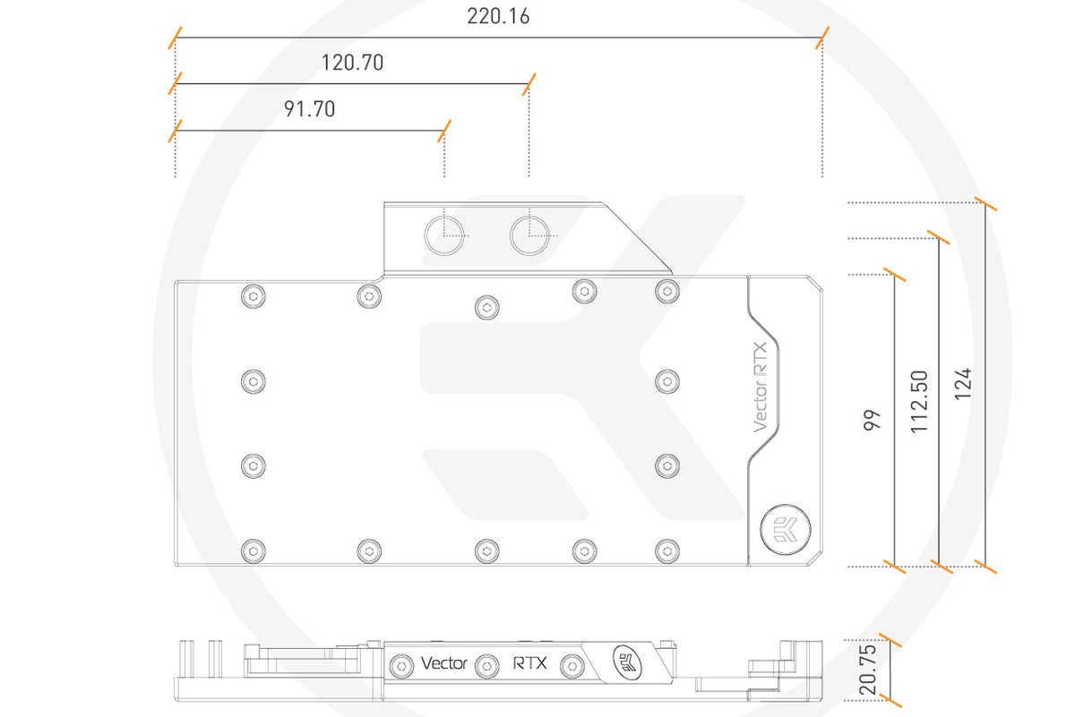 EK vannblokk for skjermkort, EK-Quantum Vector RE RTX 3080/3090 D-RGB - Nickel + Acetal Default Title