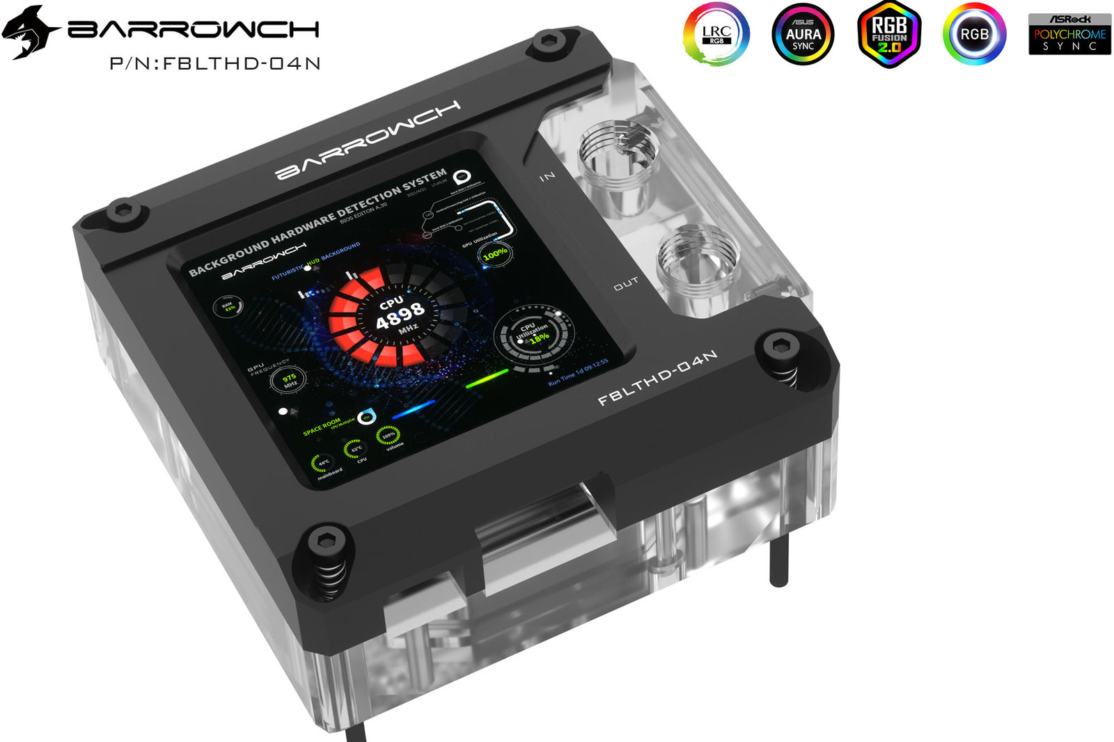 Barrow CPU-vannblokk, 2.9" TFT 1440x1440 pixel display, RGB LRC 2.0, Intel 115X / X99 / X299 Default Title