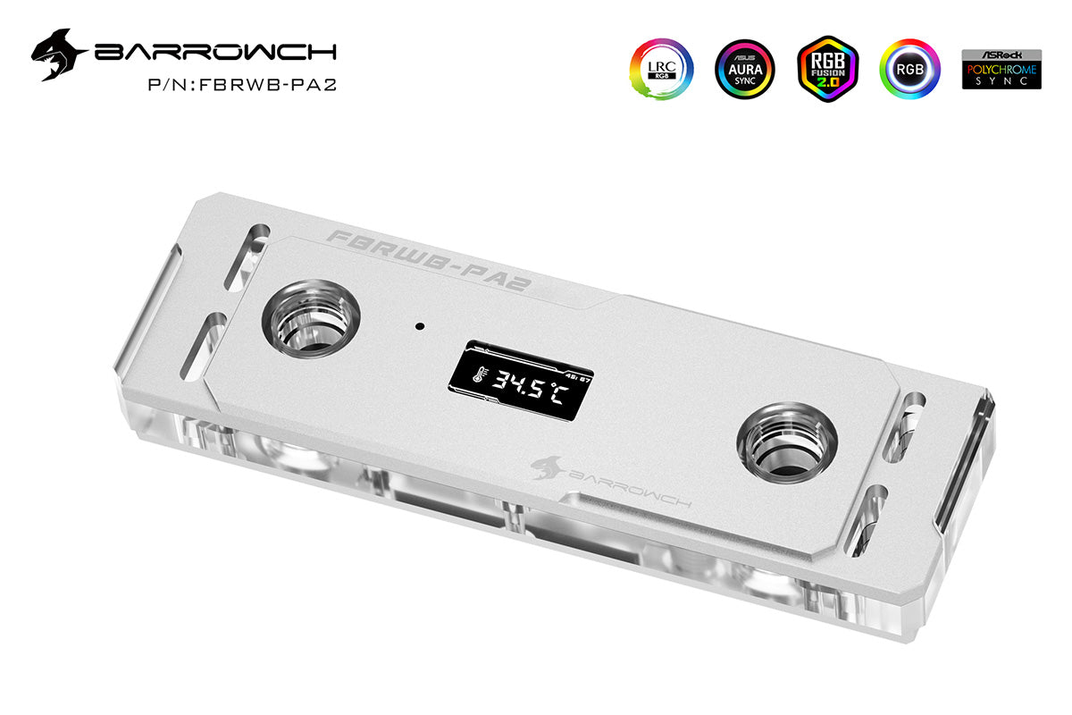Barrow RAM vannblokk for opptil 4 stk RAM moduler,TFT display, RGB LRC 2.0, sølv